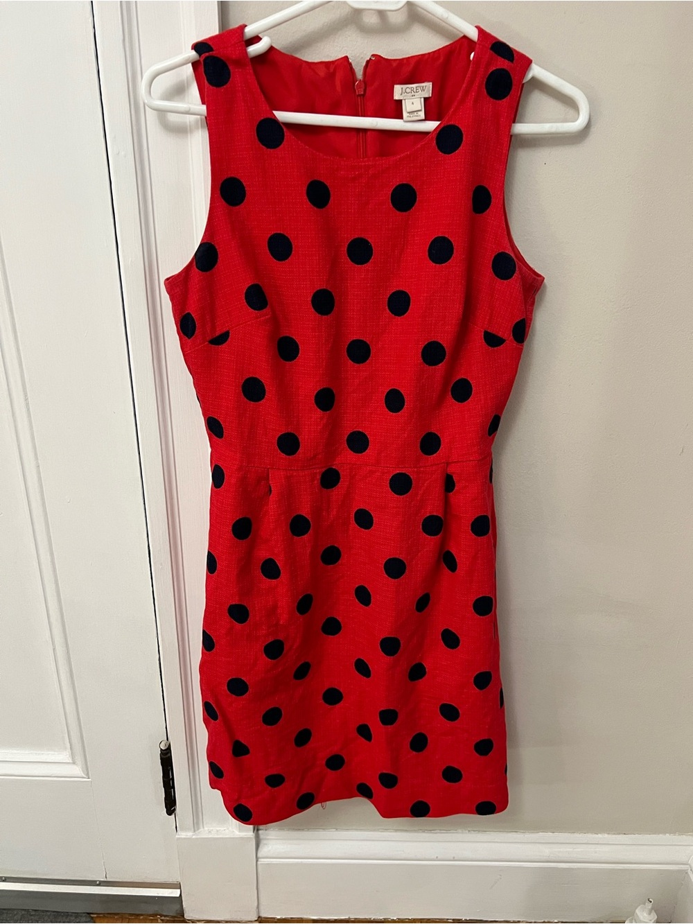 J. Crew Red Dress with Black Polka Dot Accents